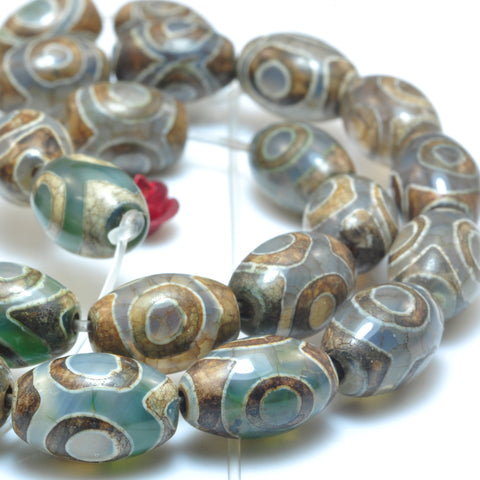 YesBeads Tibetan Agate Dzi three-eyes smooth rice beads wholesale gemstone jewelry making