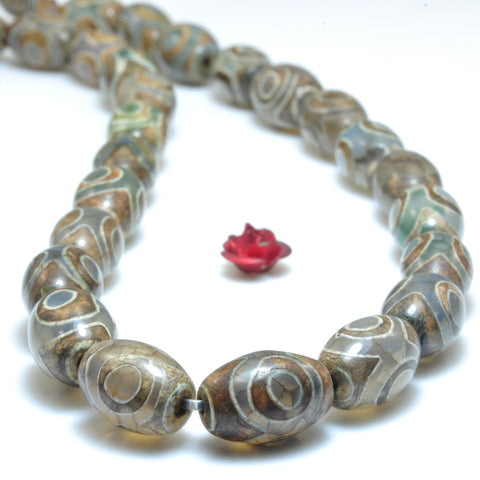 YesBeads Tibetan Agate Dzi three-eyes smooth rice beads wholesale gemstone jewelry making