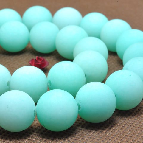 YesBeads Green Jade matte round loose beads wholesale gemstone jewelry making