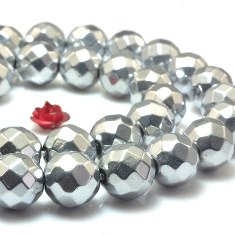 YesBeads Silver Hematite titanium coated stone faceted round beads gemstone wholesale jewelry making