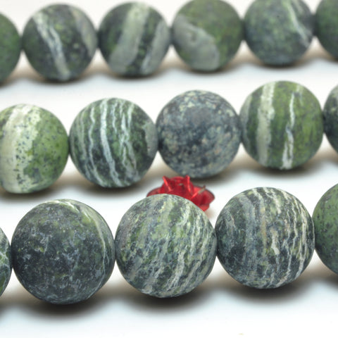 YesBeads Natural Green Zebra Jasper matte round beads wholesale gemstone jewelry makiing