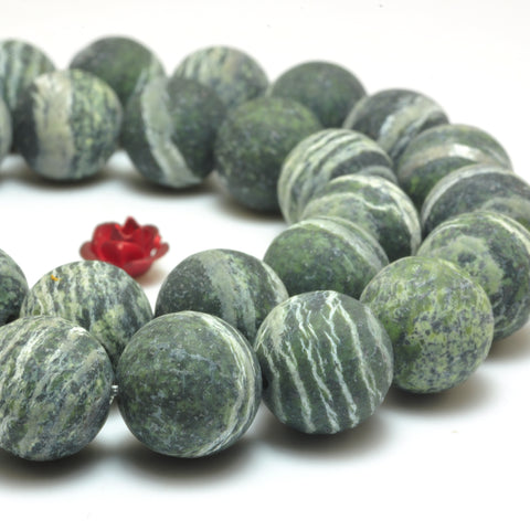 YesBeads Natural Green Zebra Jasper matte round beads wholesale gemstone jewelry makiing