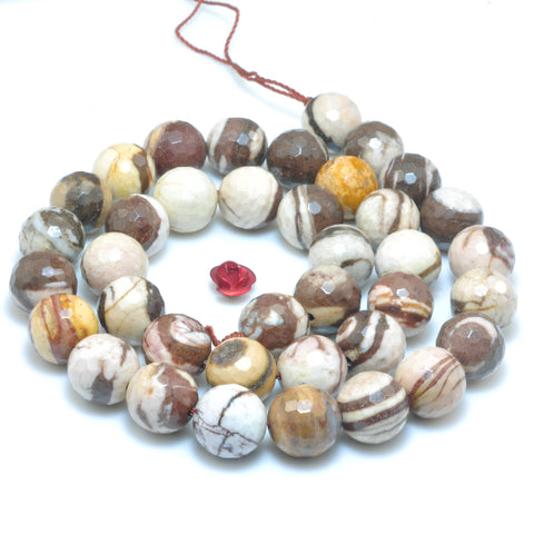 YesBeads Natural Brown Zebra Jasper faceted round beads wholesale gemstone jewelry making