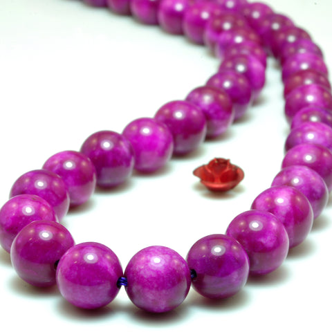 YesBeads Rose Purple Jade smooth round beads wholesale gemstone jewelry 15"
