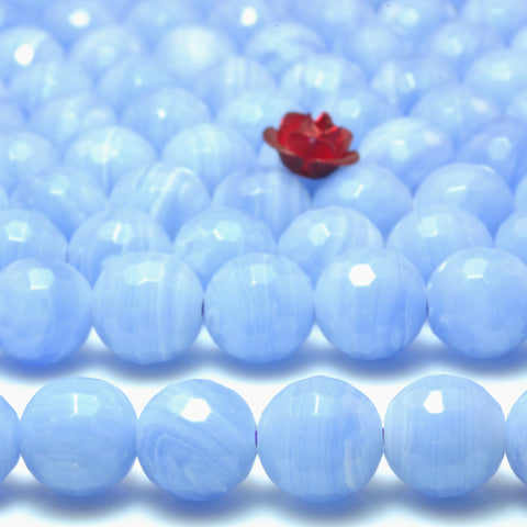 YesBeads Blue Lace Agate Synthetic faceted round beads wholesale stone jewelry 15"