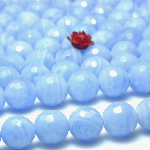 YesBeads Blue Lace Agate Synthetic faceted round beads wholesale stone jewelry 15"