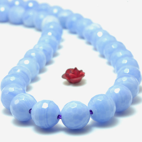 YesBeads Blue Lace Agate Synthetic faceted round beads wholesale stone jewelry 15"