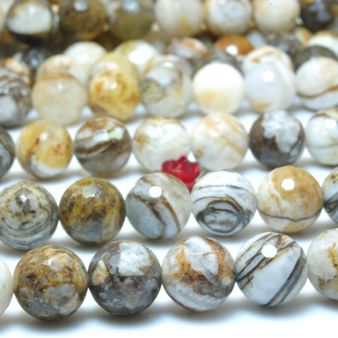 YesBeads Natural Petrified Wood Jasper faceted loose round beads gemstone wholesale jewelry making 15"
