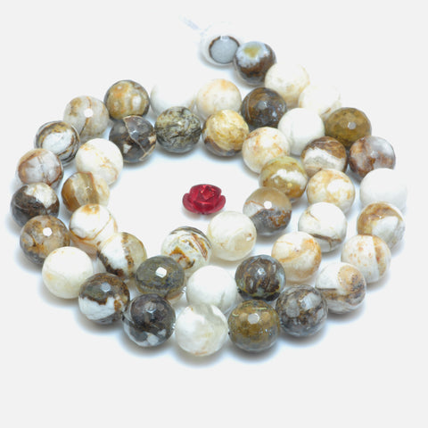 YesBeads Natural Petrified Wood Jasper faceted loose round beads gemstone wholesale jewelry making 15"