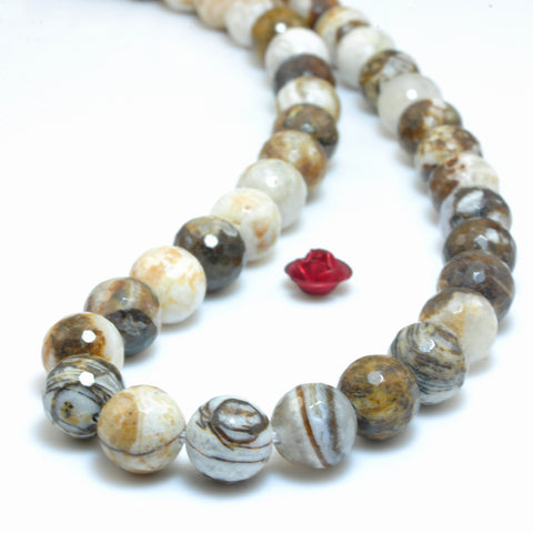 YesBeads Natural Petrified Wood Jasper faceted loose round beads gemstone wholesale jewelry making 15"