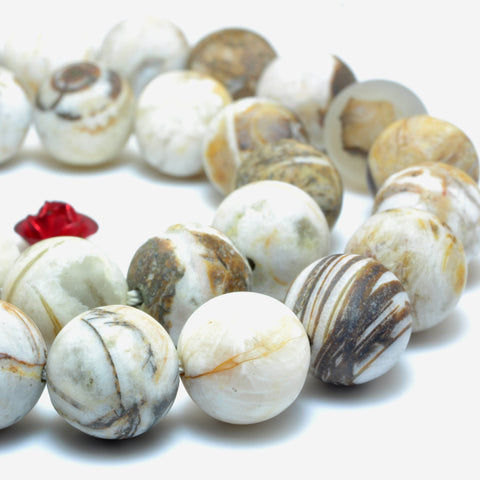 Natural Petrified Wood Jasper matte loose round beads wholesale gemstone jewelry making 15'' full strand