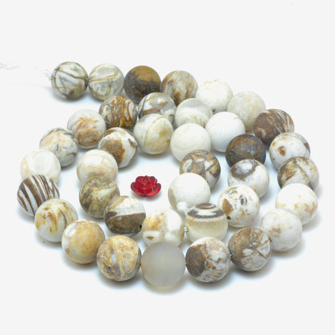 Natural Petrified Wood Jasper matte loose round beads wholesale gemstone jewelry making 15'' full strand
