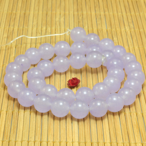 YesBeads Light Purple Jade smooth round loose beads wholesale gemstone jewelry making 15"