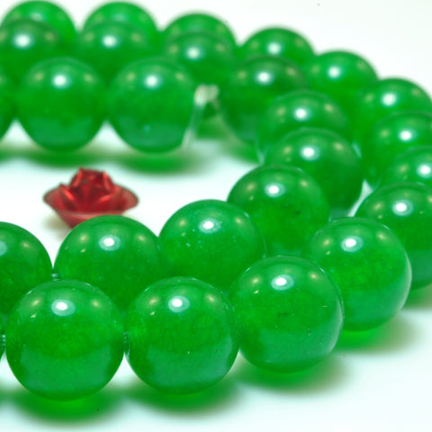 YesBeads Green Jade smooth round loose beads wholesale gemstone jewelry making 15"