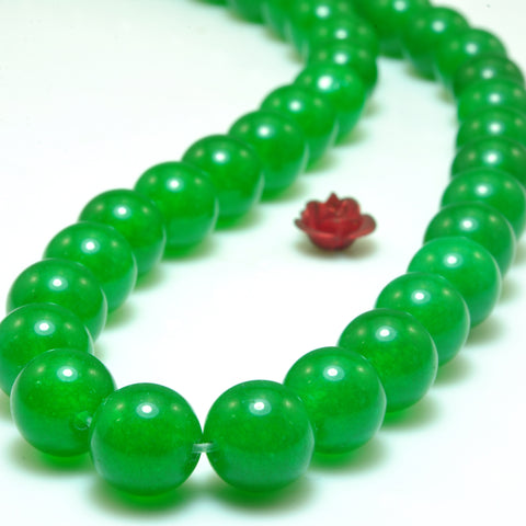 YesBeads Green Jade smooth round loose beads wholesale gemstone jewelry making 15"