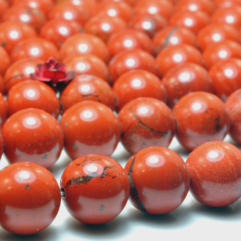 YesBeads Natural Red Jasper smooth round loose beads gemstone wholesale jewelry making 15"