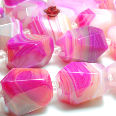 YesBeads Rose Red Banded Agate faceted nugget chunks beads gemstone wholesale jewelry 15"