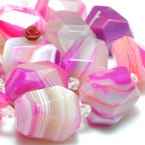 YesBeads Rose Red Banded Agate faceted nugget chunks beads gemstone wholesale jewelry 15"