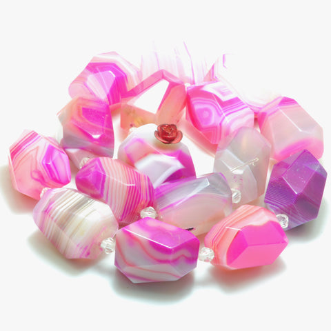 YesBeads Rose Red Banded Agate faceted nugget chunks beads gemstone wholesale jewelry 15"