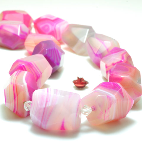 YesBeads Rose Red Banded Agate faceted nugget chunks beads gemstone wholesale jewelry 15"