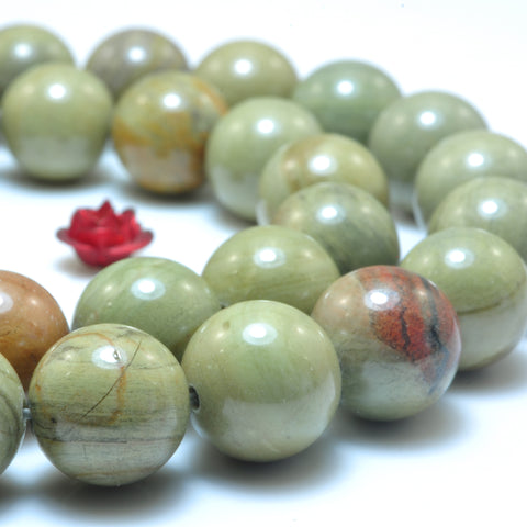 Natural Silver Leaf jasper smooth round beads wholesale green gemstone jewelry making bracelet necklace diy