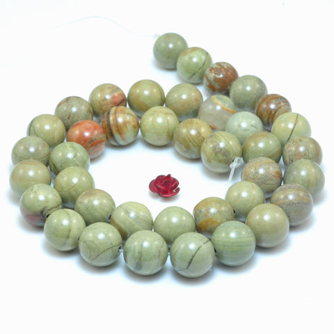 Natural Silver Leaf jasper smooth round beads wholesale green gemstone jewelry making bracelet necklace diy
