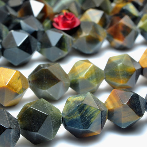 YesBeads Natural Yellow Blue Tiger Eye faceted star cut nugget beads wholesale gemstone jewelry 15''