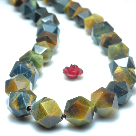 YesBeads Natural Yellow Blue Tiger Eye faceted star cut nugget beads wholesale gemstone jewelry 15''