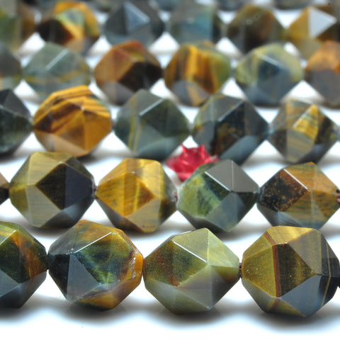 YesBeads Natural Yellow Blue Tiger Eye faceted star cut nugget beads wholesale gemstone jewelry 15''
