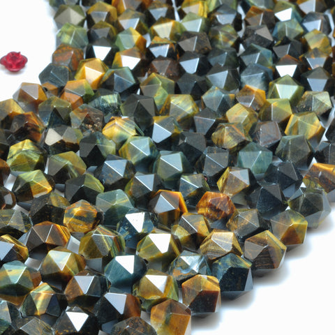 YesBeads Natural Yellow Blue Tiger Eye faceted star cut nugget beads wholesale gemstone jewelry 15''