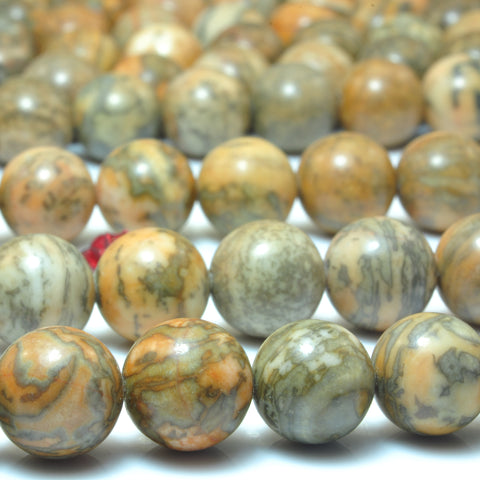 YesBeads Natural Silver Leaf Jasper smooth round beads gemstone wholesale jewelry 15"