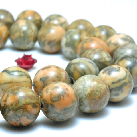 YesBeads Natural Silver Leaf Jasper smooth round beads gemstone wholesale jewelry 15"