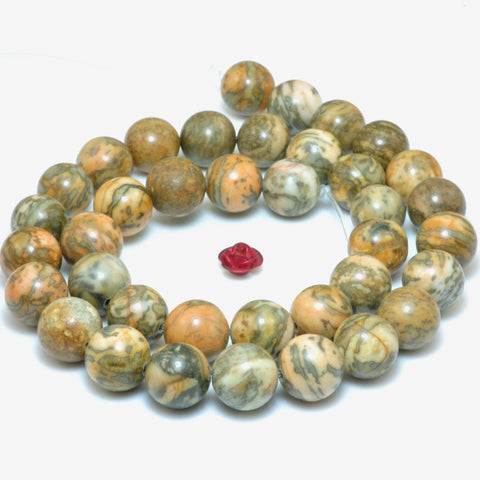 YesBeads Natural Silver Leaf Jasper smooth round beads gemstone wholesale jewelry 15"