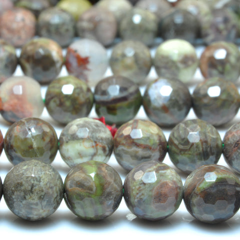 YesBeads Natural Rainforest Agate faceted round loose beads wholesale gemstone rainforest jasper jewelry 15"