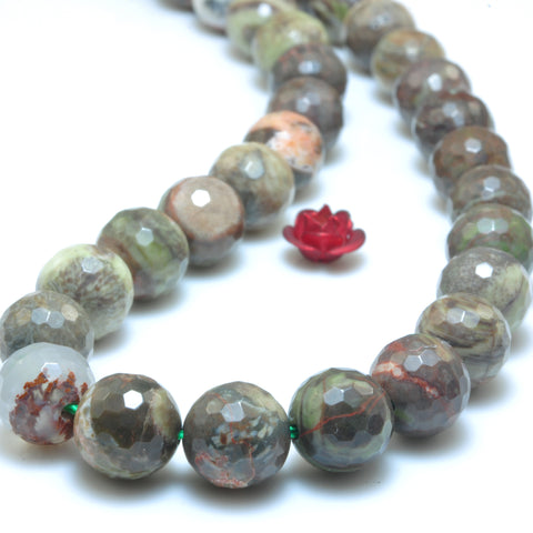 YesBeads Natural Rainforest Agate faceted round loose beads wholesale gemstone rainforest jasper jewelry 15"