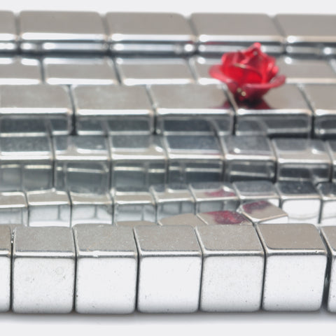 YesBeads Antique Silver Hematite smooth square cube loose beads stone wholesale jewelry 15"