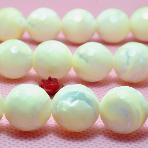 YesBeads Natural White MOP mother of pearl micro faceted round beads wholesale gemstone jewelry