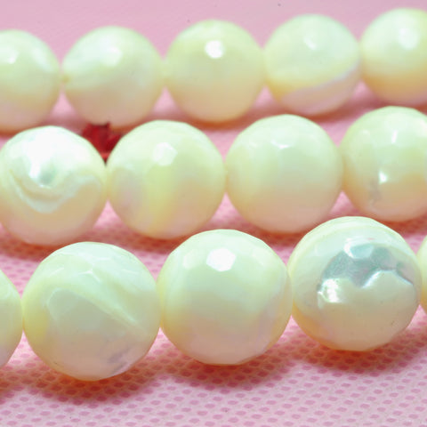 YesBeads Natural White MOP mother of pearl micro faceted round beads wholesale gemstone jewelry