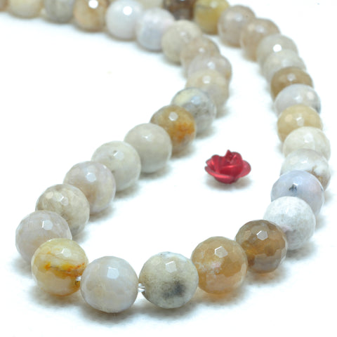 YesBeads Natural ocean fossil coral agate faceted round beads wholesale gemstone jewelry 15"