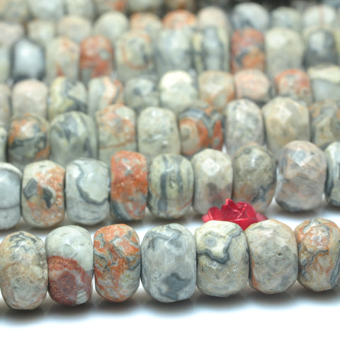 YesBeads Natural Picasso Jasper faceted rondelle beads gray and red map stone wholesale jewelry