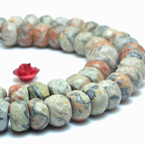 YesBeads Natural Picasso Jasper faceted rondelle beads gray and red map stone wholesale jewelry