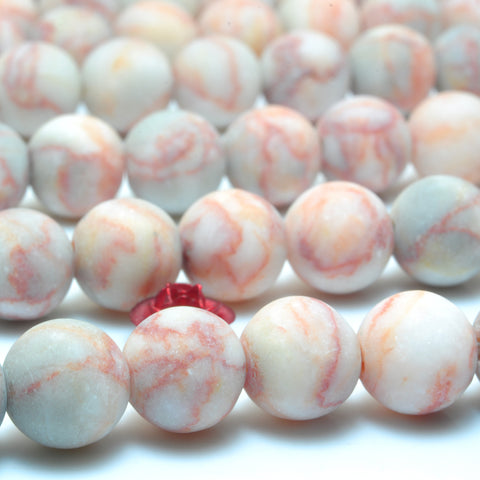 Natural Red Spider Web bandedJasper matte round beads wholesale marble gemstone for jewelry making