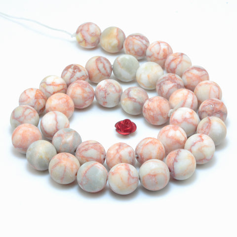 Natural Red Spider Web bandedJasper matte round beads wholesale marble gemstone for jewelry making