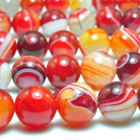 Orange Red Banded Agate smooth round beads wholesale gemstone jewelry making bracelet necklace diy