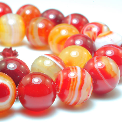 Orange Red Banded Agate smooth round beads wholesale gemstone jewelry making bracelet necklace diy