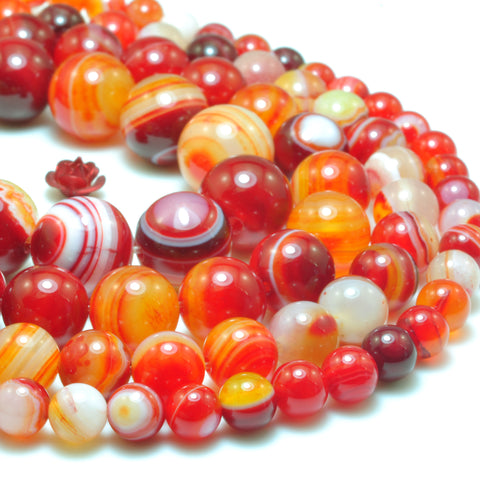 Orange Red Banded Agate smooth round beads wholesale gemstone jewelry making bracelet necklace diy