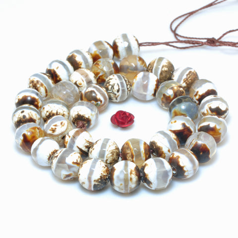 YesBeads Tibetan Agate OneLine Dzi agate faceted round beads wholesale gemstone jewelry making