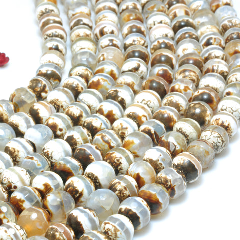 YesBeads Tibetan Agate OneLine Dzi agate faceted round beads wholesale gemstone jewelry making