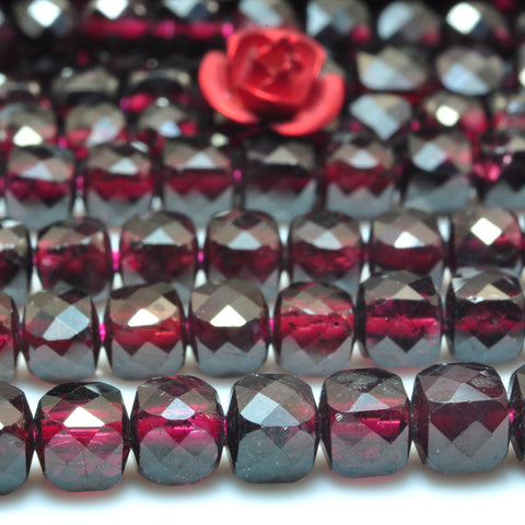 YesBeads Natural Red Garnet faceted cube loose beads wholesale gemstones jewelry 15"