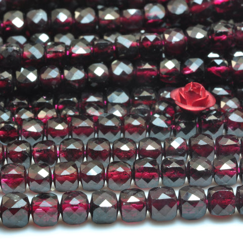 YesBeads Natural Red Garnet faceted cube loose beads wholesale gemstones jewelry 15"